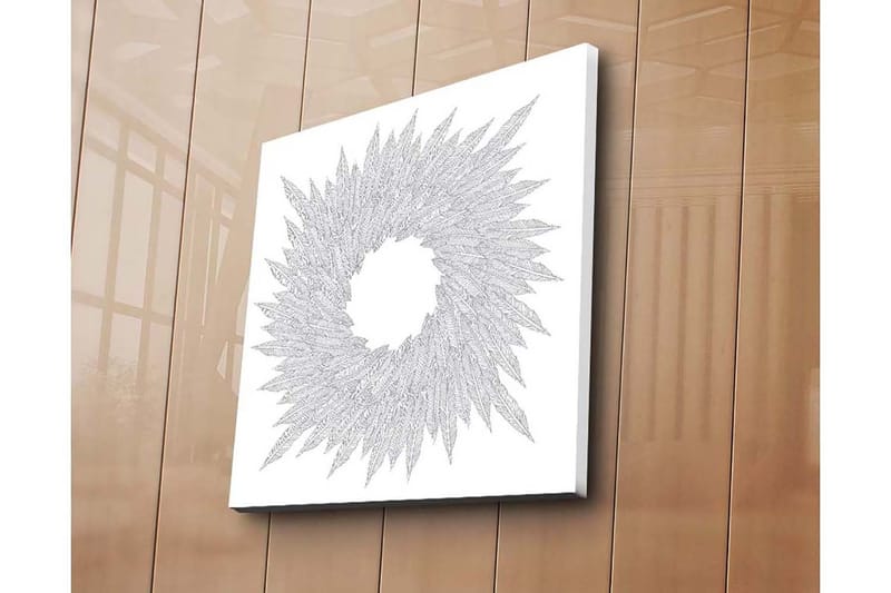 Canvastavla 45x45 cm - Abstrakt komposition av bladformade mönster i en cirkulär formation - Vit / Grå - Inredning - Tavlor & posters - Canvastavla