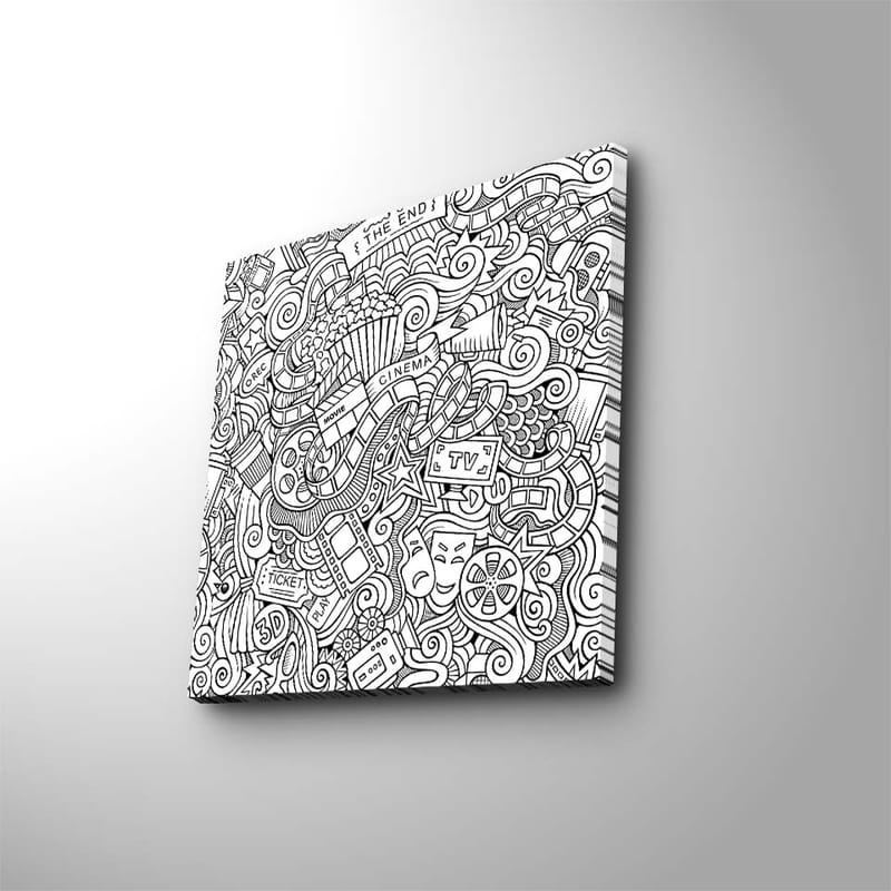 Canvastavla 45x45 cm - Abstrakt komposition av film- och teaterrelaterade symboler - Svart / Vitt - Inredning - Tavlor & posters - Canvastavla