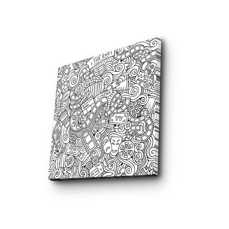 Canvastavla 45x45 cm - Abstrakt komposition av film- och teaterrelaterade symboler - Svart / Vitt - Inredning - Tavlor & posters - Canvastavla