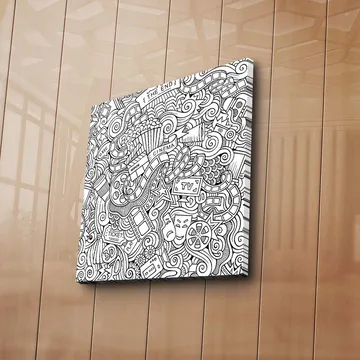 Canvastavla 45x45 cm - Abstrakt komposition av film- och teaterrelaterade symboler - Svart / Vitt - Inredning - Tavlor & posters - Canvastavla