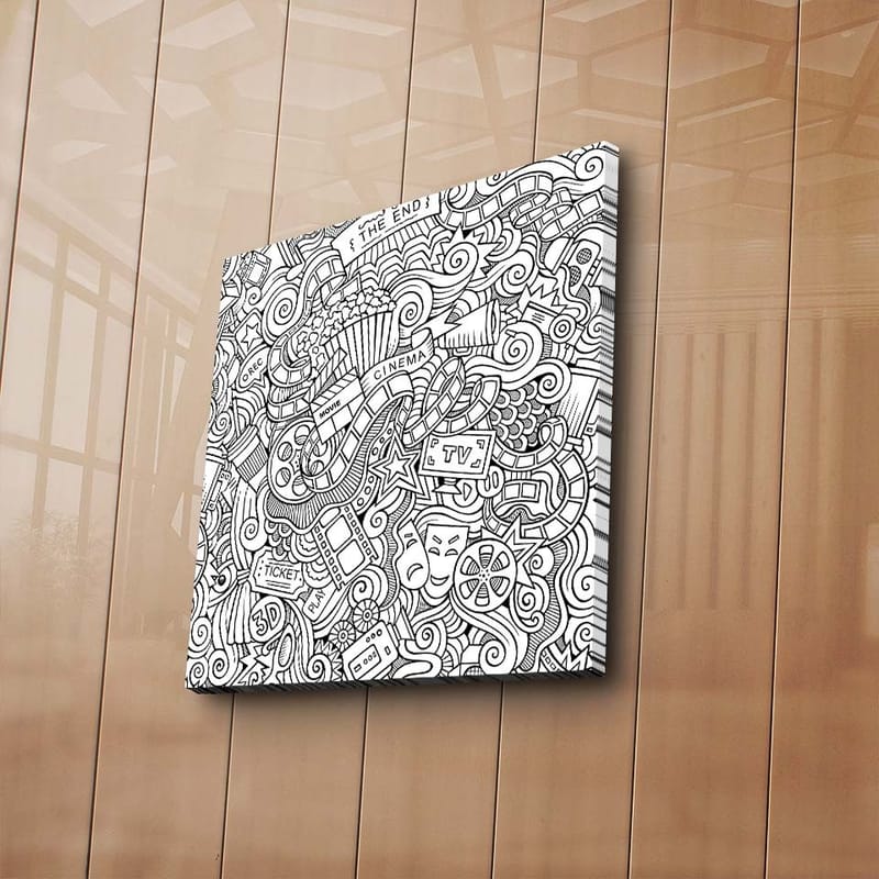 Canvastavla 45x45 cm - Abstrakt komposition av film- och teaterrelaterade symboler - Svart / Vitt - Inredning - Tavlor & posters - Canvastavla
