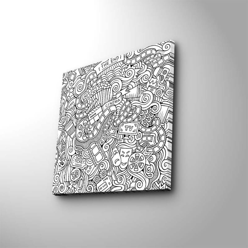 Canvastavla 45x45 cm - Abstrakt komposition av film- och teaterrelaterade symboler - Svart / Vitt - Inredning - Tavlor & posters - Canvastavla