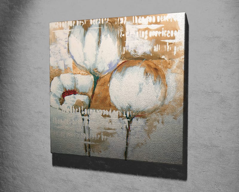 Canvastavla 45x45 cm - Abstrakt komposition med blommor i ljusa toner - Vit / Beige / Brun - Inredning - Tavlor & posters - Canvastavla