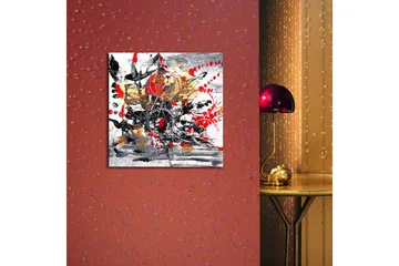 Canvastavla 45x45 cm - Abstrakt komposition med blommor och färgstarka inslag - Röd / Svart / Guld - Inredning - Tavlor & posters - Canvastavla