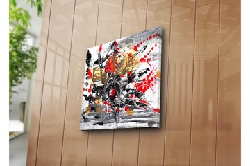 Canvastavla 45x45 cm - Abstrakt komposition med blommor och färgstarka inslag - Röd / Svart / Guld - Inredning - Tavlor & posters - Canvastavla