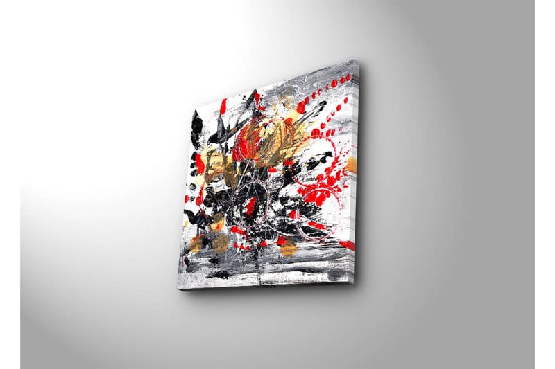 Canvastavla 45x45 cm - Abstrakt komposition med blommor och färgstarka inslag - Röd / Svart / Guld - Inredning - Tavlor & posters - Canvastavla