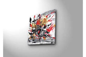 Canvastavla 45x45 cm - Abstrakt komposition med blommor och färgstarka inslag - Röd / Svart / Guld - Inredning - Tavlor & posters - Canvastavla