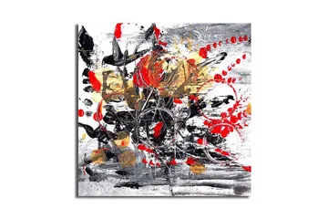 Canvastavla 45x45 cm - Abstrakt komposition med blommor och färgstarka inslag - Röd / Svart / Guld - Inredning - Tavlor & posters - Canvastavla