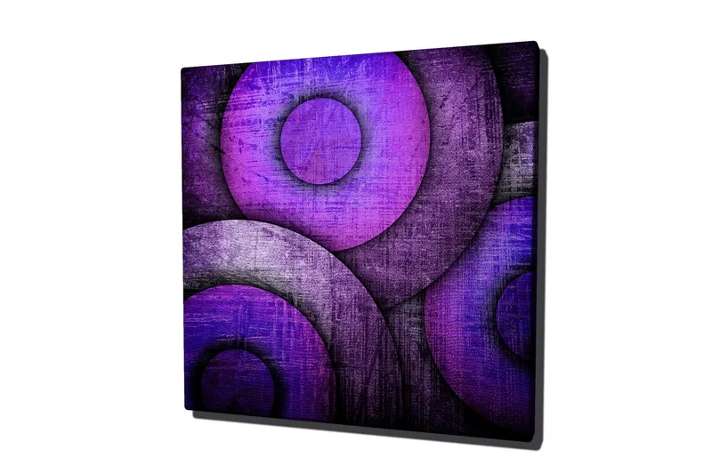 Canvastavla 45x45 cm - Abstrakt komposition med cirkulära former i lila nyanser - Lila / Mörklila / Grå - Inredning - Tavlor & posters - Canvastavla
