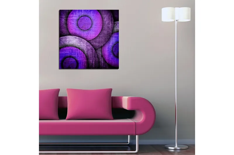 Canvastavla 45x45 cm - Abstrakt komposition med cirkulära former i lila nyanser - Lila / Mörklila / Grå - Inredning - Tavlor & posters - Canvastavla
