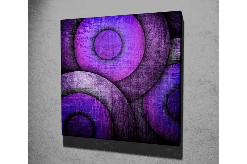 Canvastavla 45x45 cm - Abstrakt komposition med cirkulära former i lila nyanser - Lila / Mörklila / Grå - Inredning - Tavlor & posters - Canvastavla