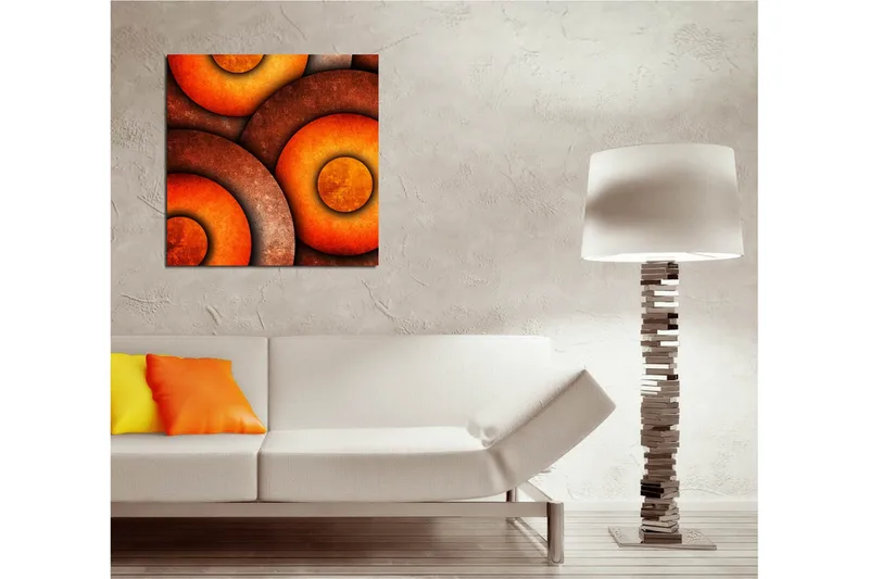 Canvastavla 45x45 cm - Abstrakt komposition med cirkulära former i varma toner - Orange / Brun / Guld - Inredning - Tavlor & posters - Canvastavla