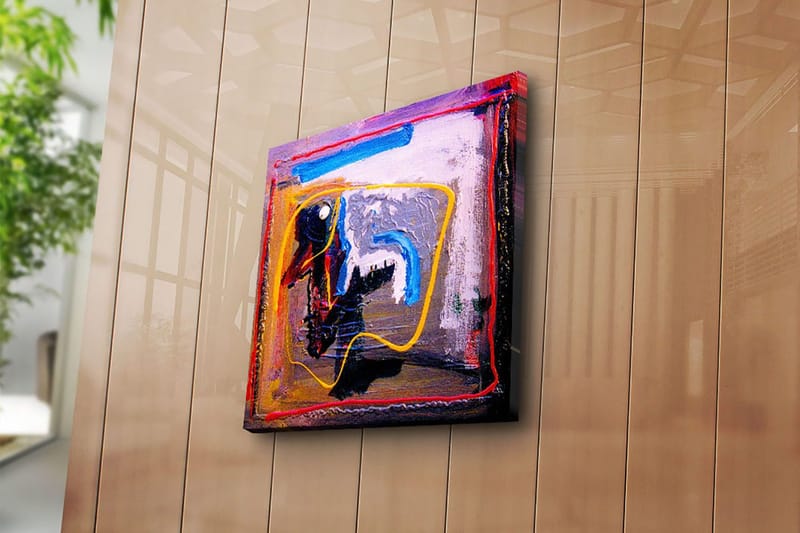 Canvastavla 45x45 cm - Abstrakt komposition med färgglada linjer och former - Blå / Gul / Röd - Inredning - Tavlor & posters - Canvastavla