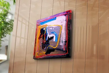 Canvastavla 45x45 cm - Abstrakt komposition med färgglada linjer och former - Blå / Gul / Röd - Inredning - Tavlor & posters - Canvastavla