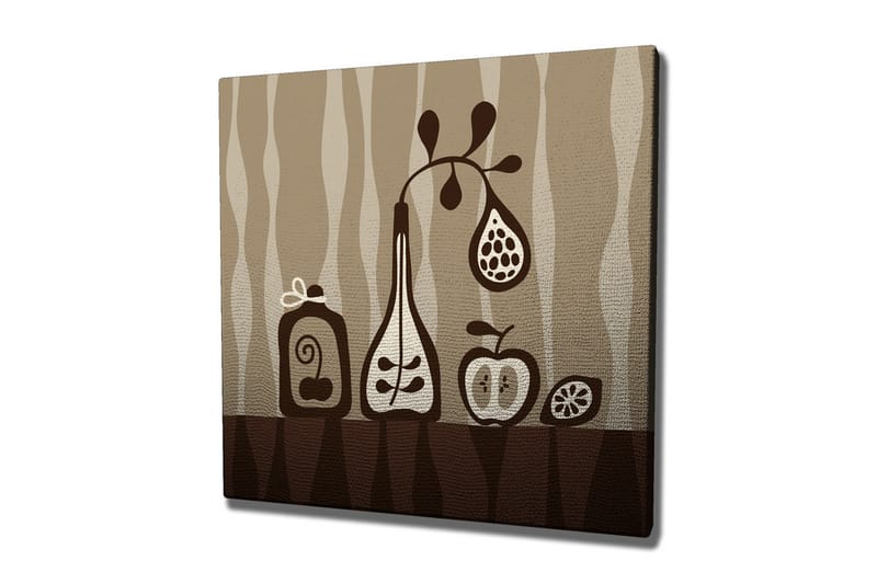 Canvastavla 45x45 cm - Abstrakt komposition med flaskor och frukter - Beige / Brun / Vit - Inredning - Tavlor & posters - Canvastavla