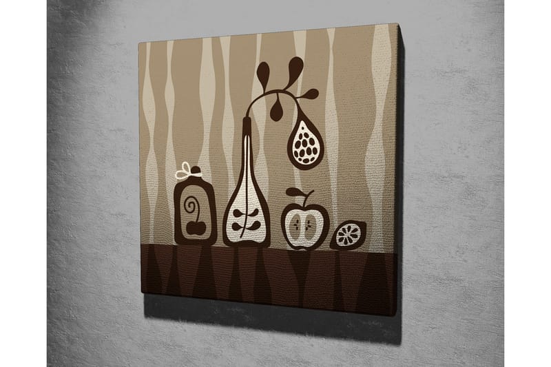 Canvastavla 45x45 cm - Abstrakt komposition med flaskor och frukter - Beige / Brun / Vit - Inredning - Tavlor & posters - Canvastavla