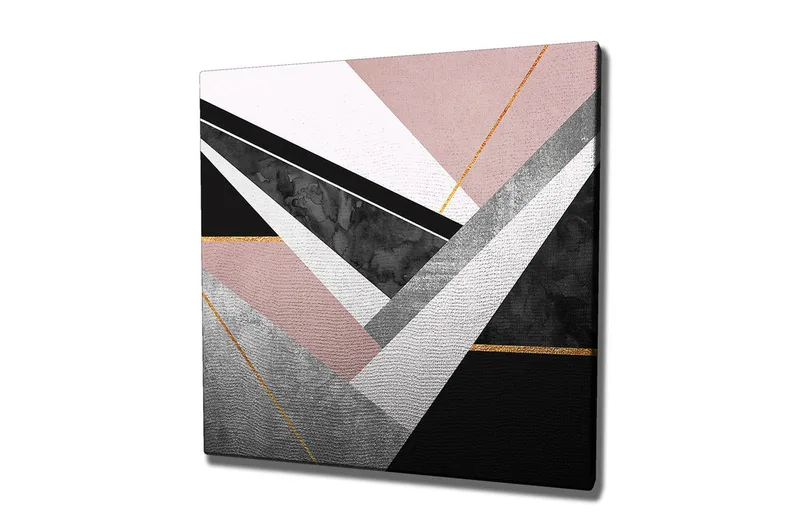 Canvastavla 45x45 cm - Abstrakt komposition med geometriska former i kontrasterande färger - Rosa / Svart / Grå - Inredning - Tavlor & posters - Canvastavla