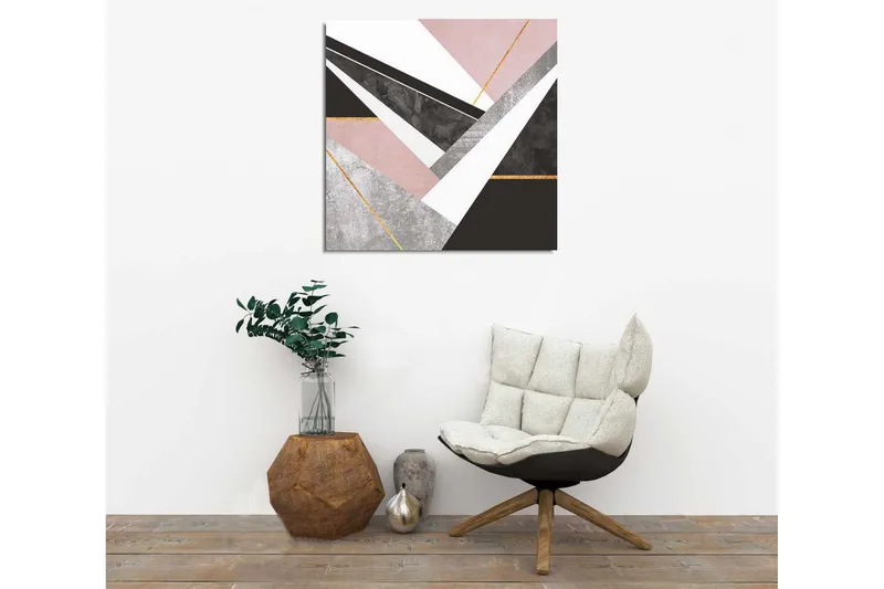 Canvastavla 45x45 cm - Abstrakt komposition med geometriska former i kontrasterande färger - Rosa / Svart / Grå - Inredning - Tavlor & posters - Canvastavla