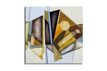 Canvastavla 45x45 cm - Abstrakt komposition med geometriska former i varma toner - Guld / Brunt / Blått - Inredning - Tavlor & posters - Canvastavla