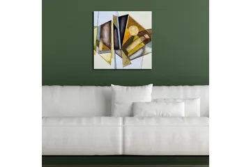 Canvastavla 45x45 cm - Abstrakt komposition med geometriska former i varma toner - Guld / Brunt / Blått - Inredning - Tavlor & posters - Canvastavla