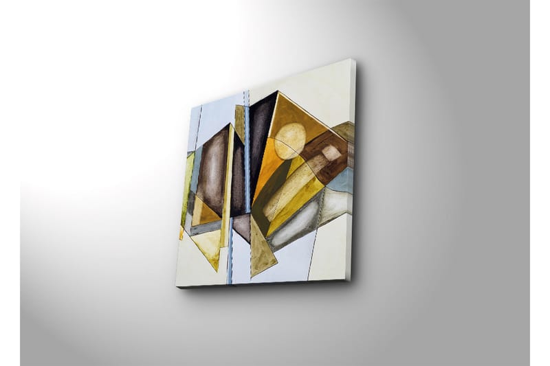 Canvastavla 45x45 cm - Abstrakt komposition med geometriska former i varma toner - Guld / Brunt / Blått - Inredning - Tavlor & posters - Canvastavla