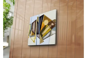 Canvastavla 45x45 cm - Abstrakt komposition med geometriska former i varma toner - Guld / Brunt / Blått - Inredning - Tavlor & posters - Canvastavla