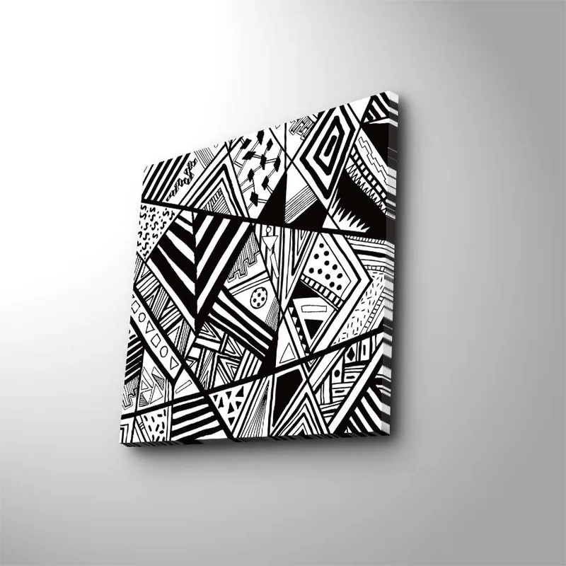 Canvastavla 45x45 cm - Abstrakt komposition med geometriska mönster i svart och vitt, Svart / Vit