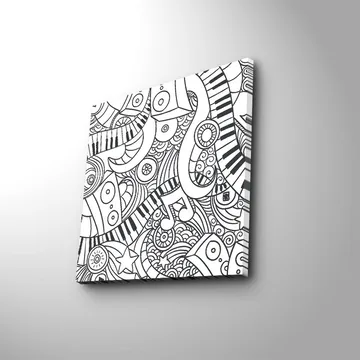 Canvastavla 45x45 cm - Abstrakt komposition med musikaliska element och mönster - Svart / Vitt - Inredning - Tavlor & posters - Canvastavla
