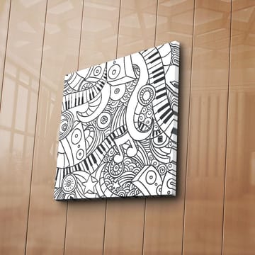 Canvastavla 45x45 cm - Abstrakt komposition med musikaliska element och mönster - Svart / Vitt - Inredning - Tavlor & posters - Canvastavla
