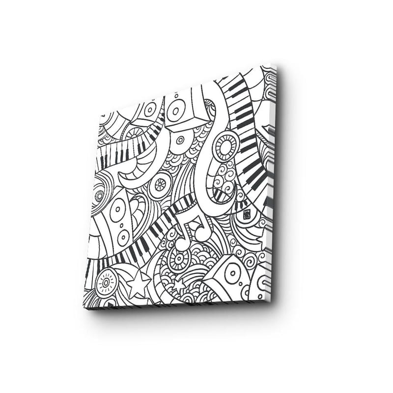 Canvastavla 45x45 cm - Abstrakt komposition med musikaliska element och mönster - Svart / Vitt - Inredning - Tavlor & posters - Canvastavla