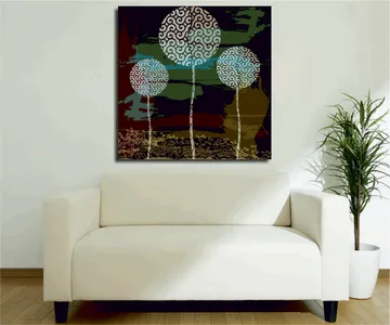 Canvastavla 45x45 cm - Abstrakt komposition med stiliserade trädtoppar - Grön / Svart / Vit - Inredning - Tavlor & posters - Canvastavla