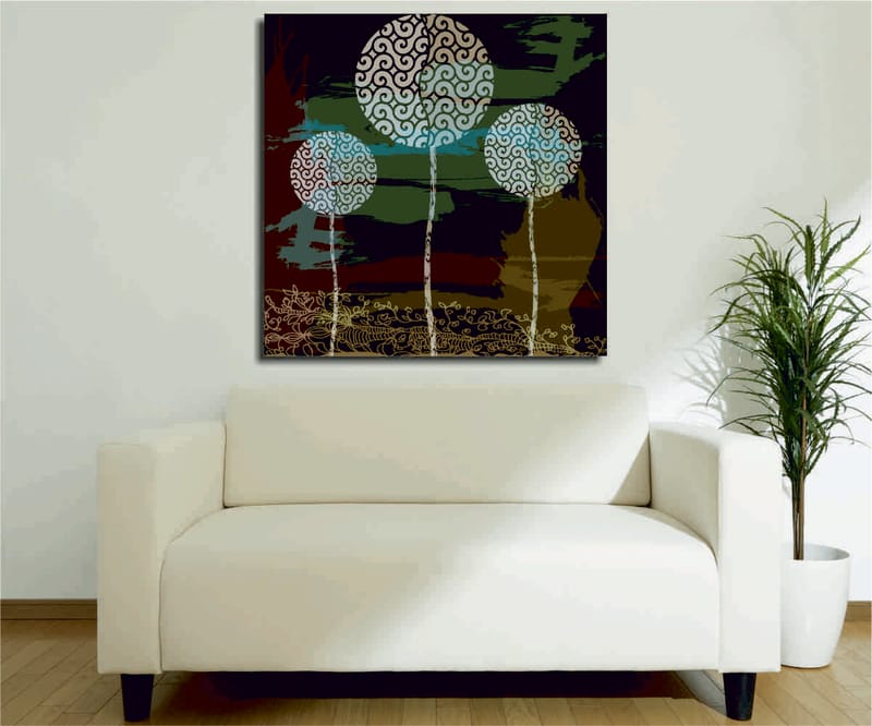 Canvastavla 45x45 cm - Abstrakt komposition med stiliserade trädtoppar - Grön / Svart / Vit - Inredning - Tavlor & posters - Canvastavla