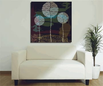 Canvastavla 45x45 cm - Abstrakt komposition med stiliserade trädtoppar - Grön / Svart / Vit - Inredning - Tavlor & posters - Canvastavla