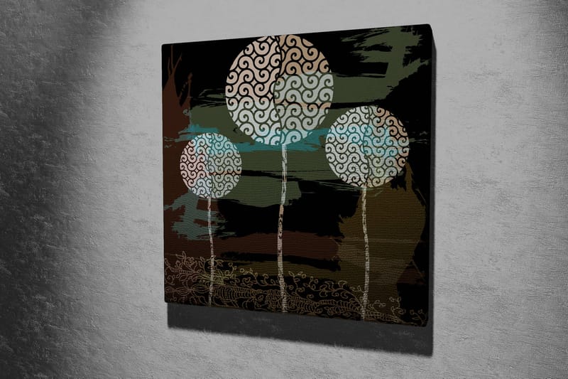 Canvastavla 45x45 cm - Abstrakt komposition med stiliserade trädtoppar - Grön / Svart / Vit - Inredning - Tavlor & posters - Canvastavla