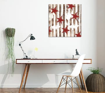 Canvastavla 45x45 cm - Abstrakt komposition med stjärnor och vertikala linjer - Röd / Brun / Vit - Inredning - Tavlor & posters - Canvastavla