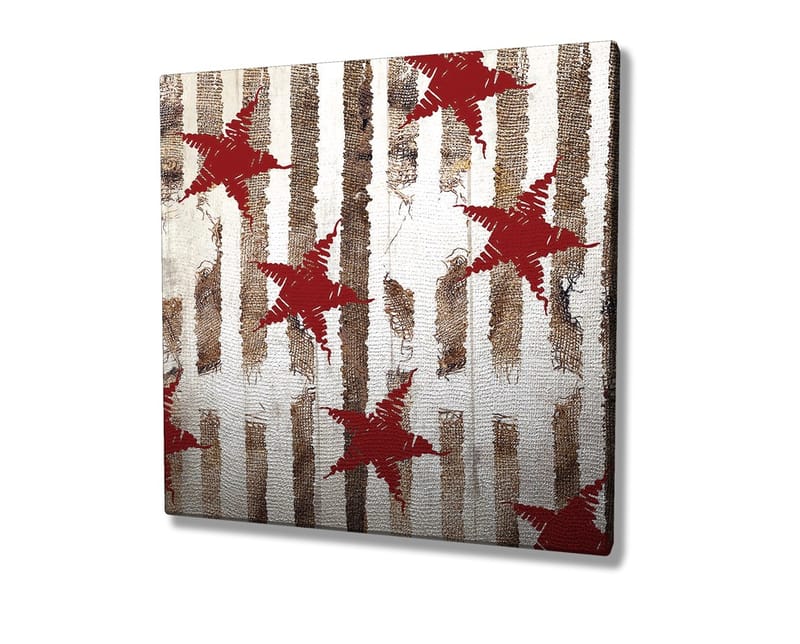 Canvastavla 45x45 cm - Abstrakt komposition med stjärnor och vertikala linjer - Röd / Brun / Vit - Inredning - Tavlor & posters - Canvastavla