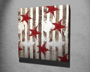 Canvastavla 45x45 cm - Abstrakt komposition med stjärnor och vertikala linjer - Röd / Brun / Vit - Inredning - Tavlor & posters - Canvastavla