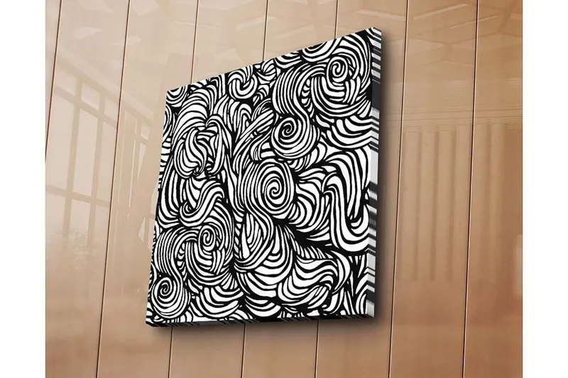 Canvastavla 45x45 cm - Abstrakt komposition med svarta spiraler och linjer på vit bakgrund - Svart / Vit - Inredning - Tavlor & posters - Canvastavla
