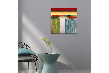 Canvastavla 45x45 cm - Abstrakt landskap med färgglada horisonter och vertikala linjer - Röd / Grön / Blå - Inredning - Tavlor & posters - Canvastavla