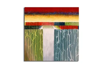 Canvastavla 45x45 cm - Abstrakt landskap med färgglada horisonter och vertikala linjer - Röd / Grön / Blå - Inredning - Tavlor & posters - Canvastavla