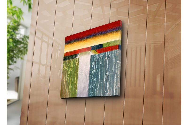 Canvastavla 45x45 cm - Abstrakt landskap med färgglada horisonter och vertikala linjer - Röd / Grön / Blå - Inredning - Tavlor & posters - Canvastavla