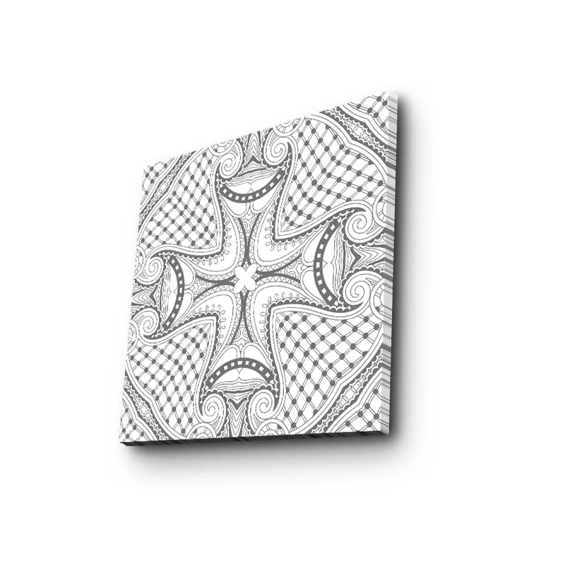 Canvastavla 45x45 cm - Abstrakt mönster med svarta linjer och detaljer på vit bakgrund - Svart / Vit - Inredning - Tavlor & posters - Canvastavla