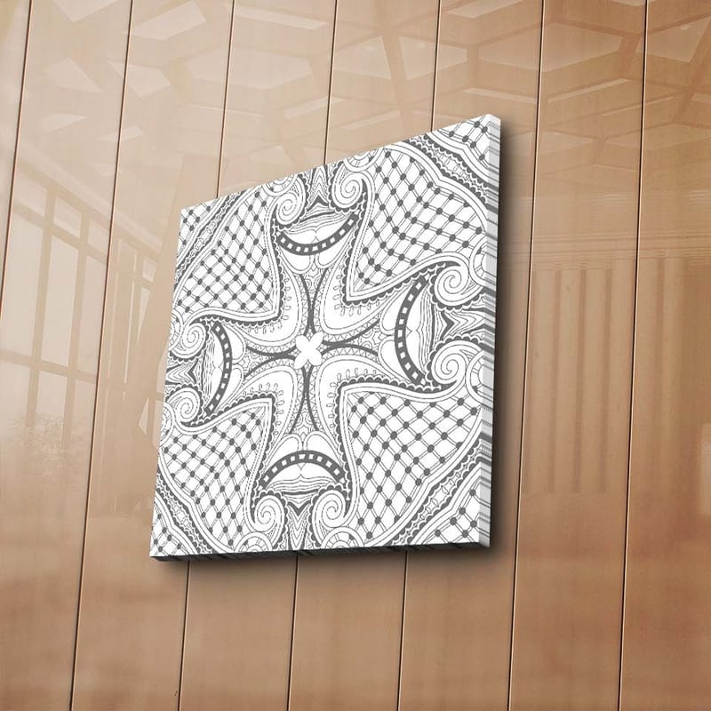 Canvastavla 45x45 cm - Abstrakt mönster med svarta linjer och detaljer på vit bakgrund - Svart / Vit - Inredning - Tavlor & posters - Canvastavla