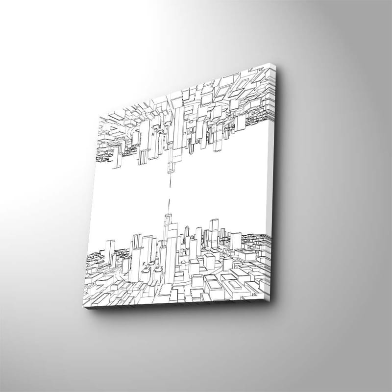 Canvastavla 45x45 cm - Abstrakt stadslandskap med geometriska former, Svart / Vitt