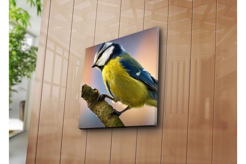 Canvastavla 45x45 cm - Blåmes på en gren - Blå / Gul / Vit - Inredning - Tavlor & posters - Canvastavla