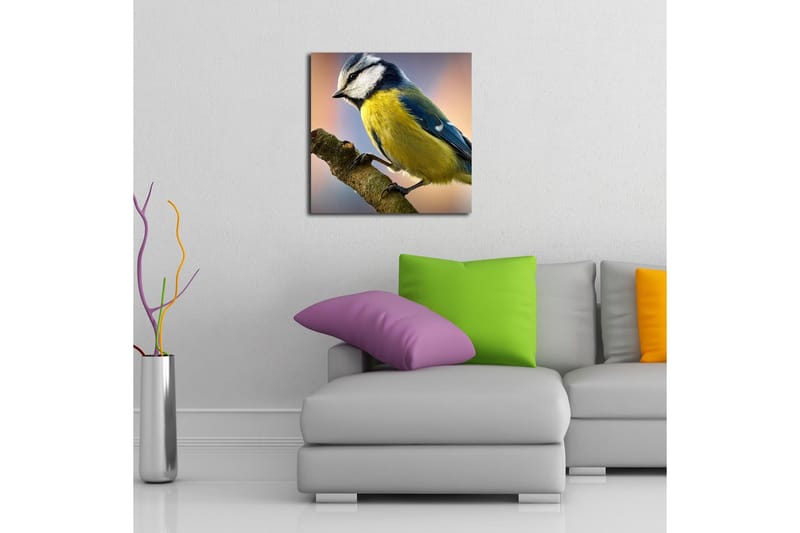 Canvastavla 45x45 cm - Blåmes på en gren - Blå / Gul / Vit - Inredning - Tavlor & posters - Canvastavla