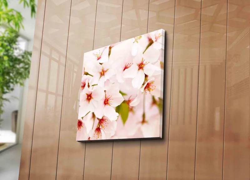 Canvastavla 45x45 cm - Blomstrande körsbärsblommor i pastelltoner - Ljusrosa / Vit / Grön - Inredning - Tavlor & posters - Canvastavla