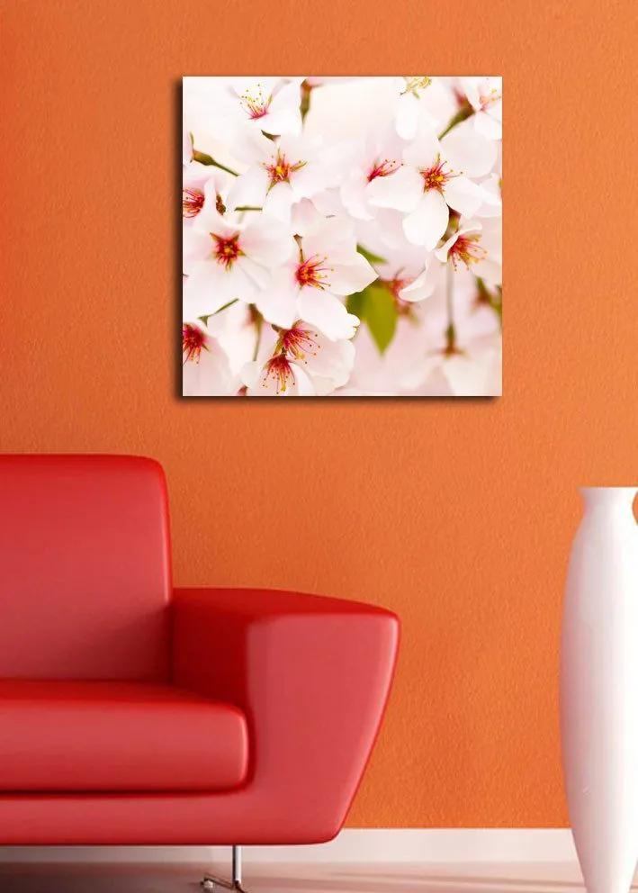 Canvastavla 45x45 cm - Blomstrande körsbärsblommor i pastelltoner - Ljusrosa / Vit / Grön - Inredning - Tavlor & posters - Canvastavla