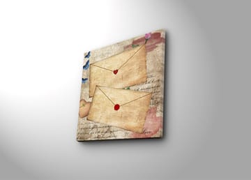 Canvastavla 45x45 cm - Brev med hjärtan och blommor på ett gammaldags papper - Beige / Röd / Blå - Inredning - Tavlor & posters - Canvastavla