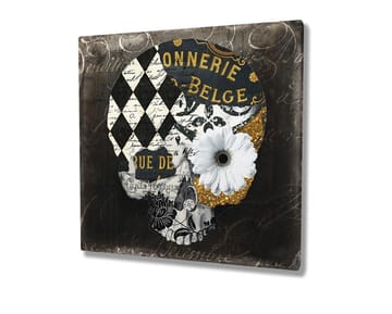 Canvastavla 45x45 cm - Dödskalle med blommor och geometriska mönster - Svart / Vitt / Gult - Inredning - Tavlor & posters - Canvastavla